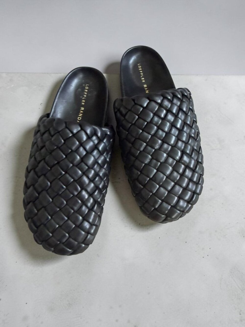 LOEFLLER RANDALL Black Braided Leather Mules Flats Size 5